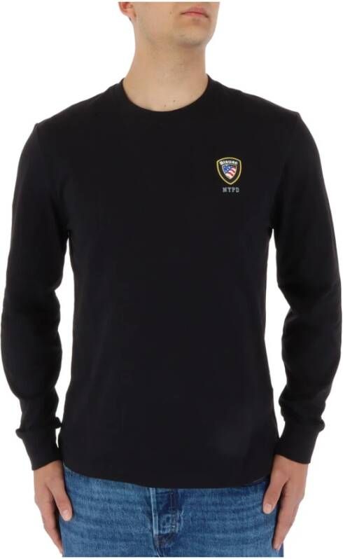 Blauer Stijlvolle Zwarte Bedrukte Sweatshirt voor Heren Black Heren