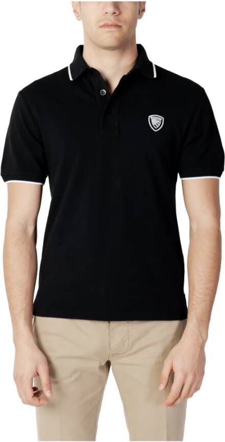 Blauer Tweekleurige Kraag Profiel Polo Shirt Zwart Heren
