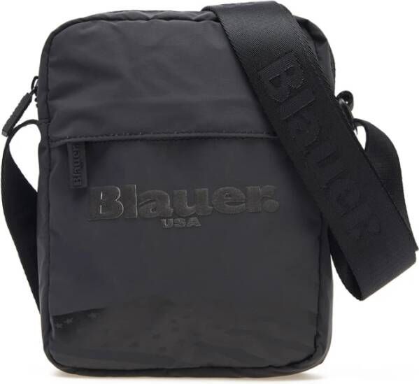 Blauer Elegante zwarte schoudertas met verstelbare band Black Heren