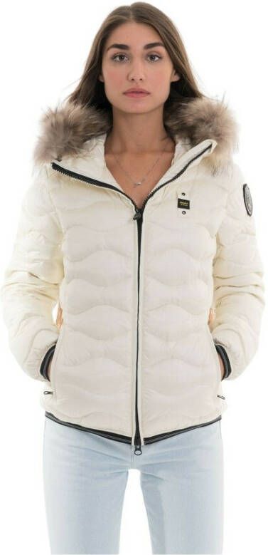 Blauer Gewatteerde Jas voor Dames met Afneembare Bontcapuchon White Dames