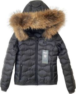 Blauer Lydia Wave-Quilted Down Jacket With Fur Hood Zwart Dames