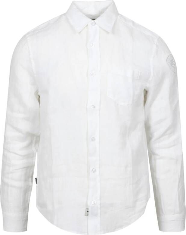 Blauer Witte Linnen Klassieke Overhemd Wit Heren