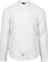 Blauer Witte Linnen Overhemd met Mandarin Kraag White Heren - Thumbnail 3