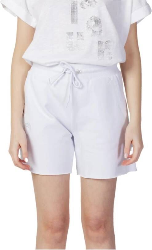 Blauer Witte Katoenen Shorts met Kant Sluiting White Dames