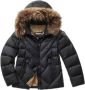 Blauer Geometrische Gewatteerde Nylon Jas met Afneembare Bontkraag Black Dames - Thumbnail 2