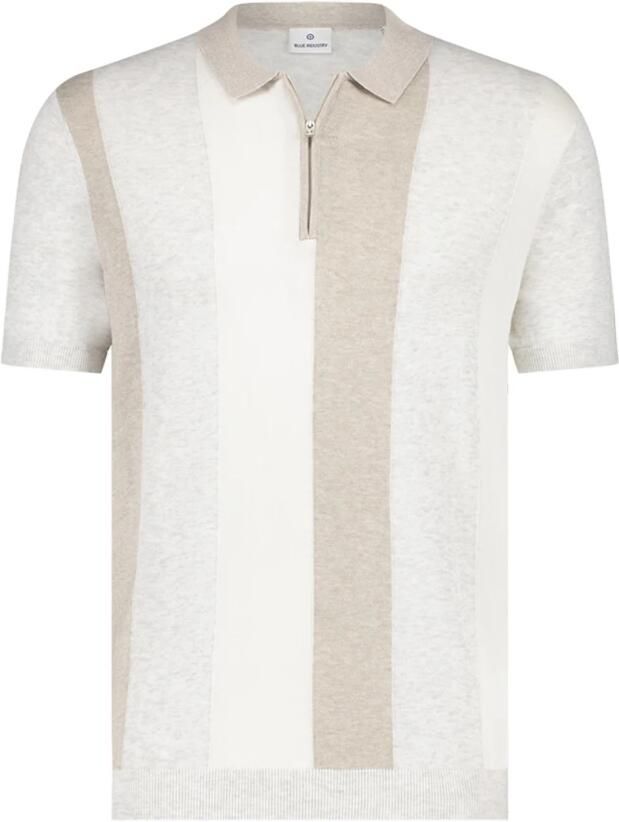 Blue Industry Beige Gestreepte Polo met Rits Kraag Beige Heren