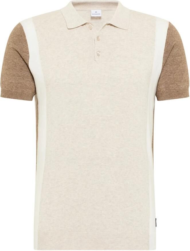 Blue Industry polo slim fit ecru effen katoen mouw donkerbruin - Foto 2