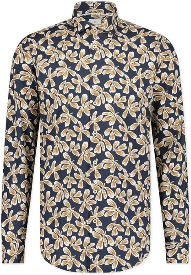 Blue Industry Stijlvol Donkerblauw Bedrukt Casual Overhemd Blue Heren