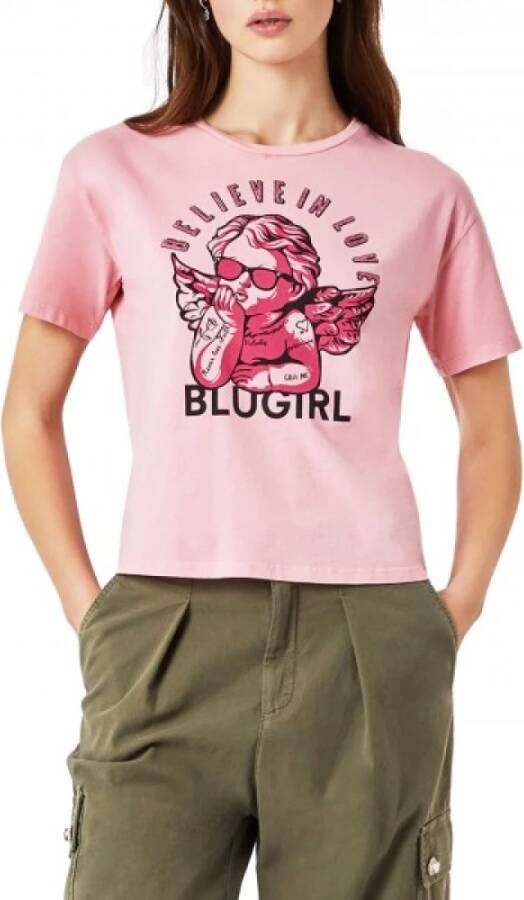 Blugirl Bijgesneden katoenen t-shirt met afdrukken Roze Dames