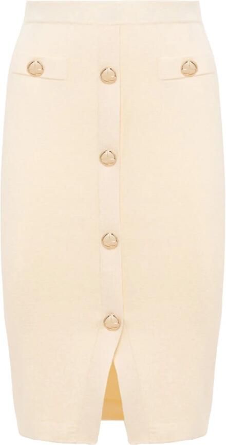 Blugirl Knoop Front Midi Gebreide Rok Beige Dames