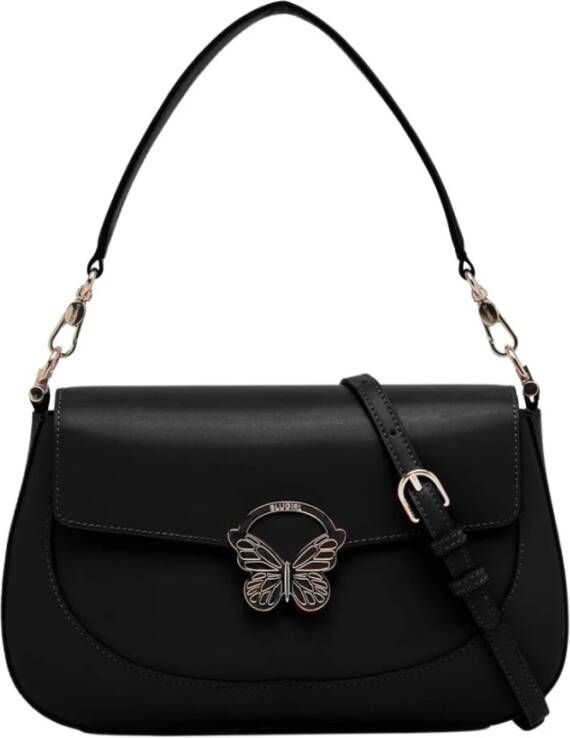 Blugirl Zwarte leren handtas met afneembare band en vlinderlogo Black Dames