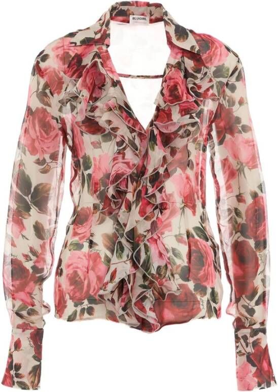 Blugirl Zijden en Viscose Shirt met Rozenpatroon Red Dames