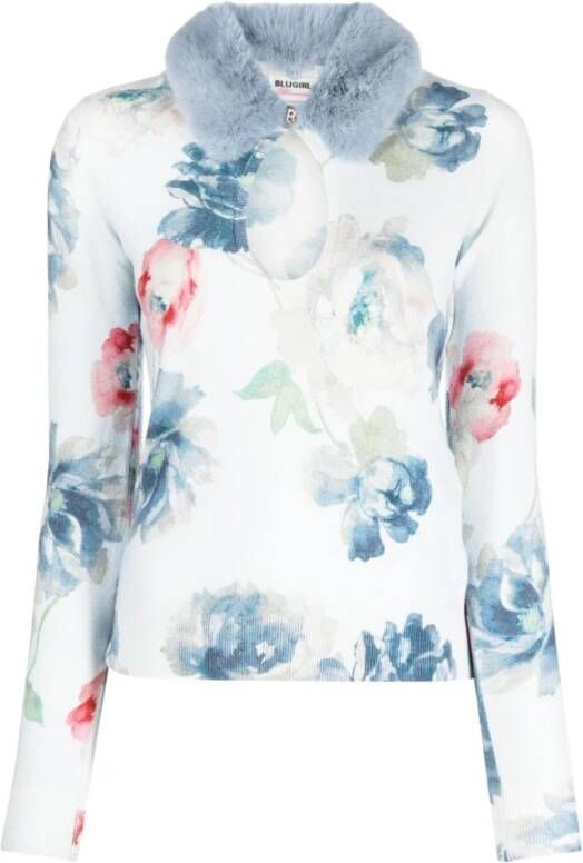 Blugirl Bloemen Viscose Stretch Sweatshirt met Afneembare Nepbont Kraag Multicolor Dames