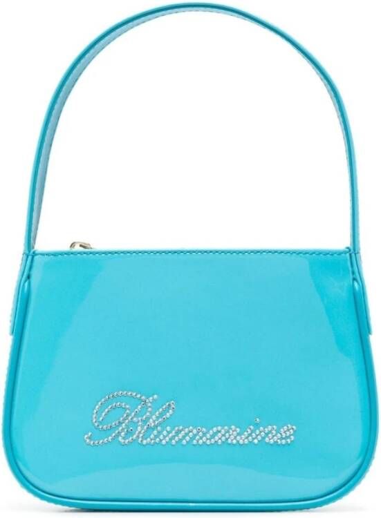 Blumarine Schoudertassen Light Blue- Patent Finish Mini Bag With Rhinestone in blauw