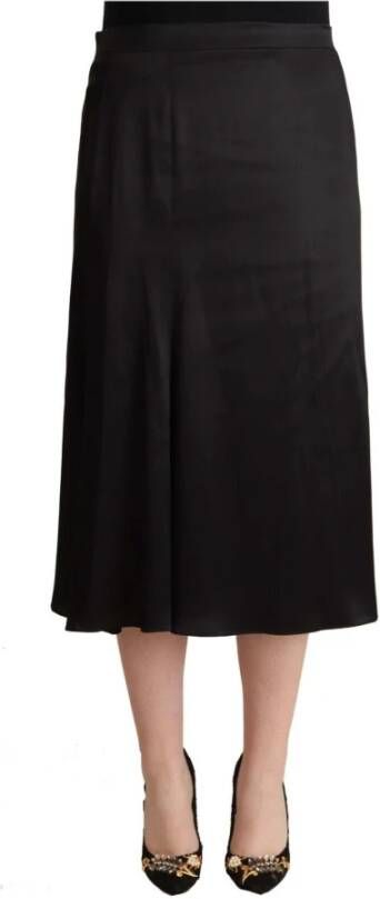 Blumarine Black Acetate High Waist A-line Midi Skirt Zwart Dames