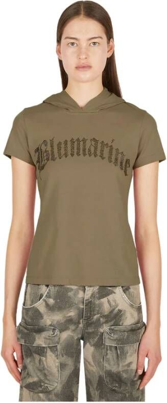 Blumarine Crystal Logo Hooded T-shirt Groen Dames
