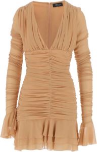 Blumarine Korte jurk gemaakt van stretch zijden V-hals rugline rug ritssluiting gesloten ontwerp Beige Dames