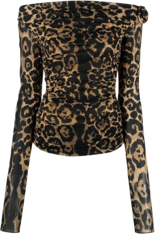 Blumarine Leopard-Print Bloemenapplicatie Top Beige Dames