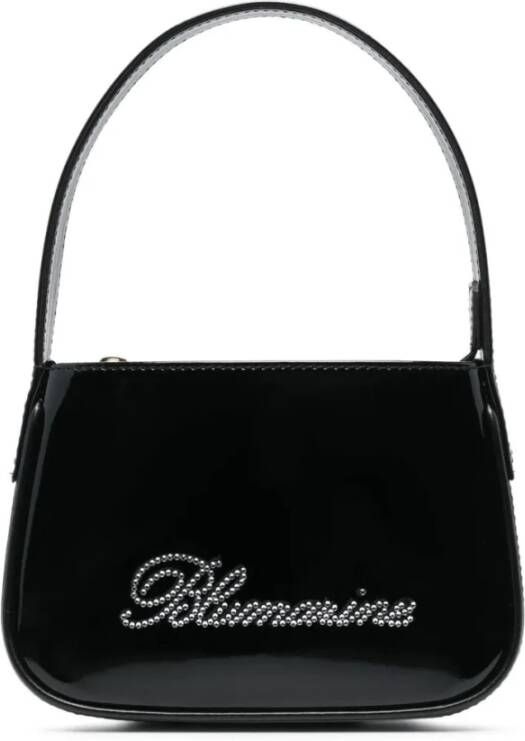 Blumarine Schoudertassen Black Patent Finish Mini Bag With Rhinestone-Embel in zwart