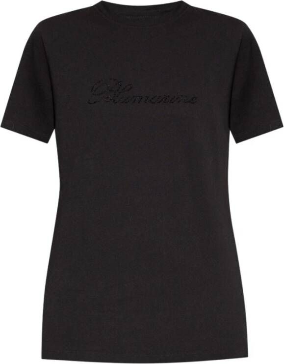Blumarine Rhinestone Logo Zwart T-shirt Black Dames