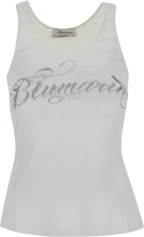 Blumarine Tanktop met Strass Logo White Dames