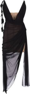 Blumarine Zwarte zijden georgette mouwloze jurk met gedrapeerde halslijn en geborduurde kwastjes Zwart Dames