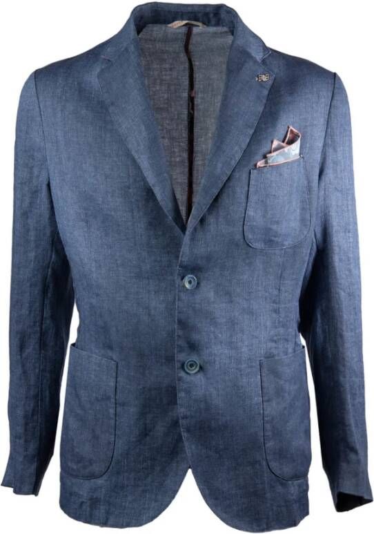 BOB Blauwe Linnen Single-Breasted Jas Blauw Heren