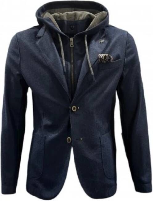 BOB Blauwe Wollen Gebreide Jas met Afneembare Kraag Blauw Heren