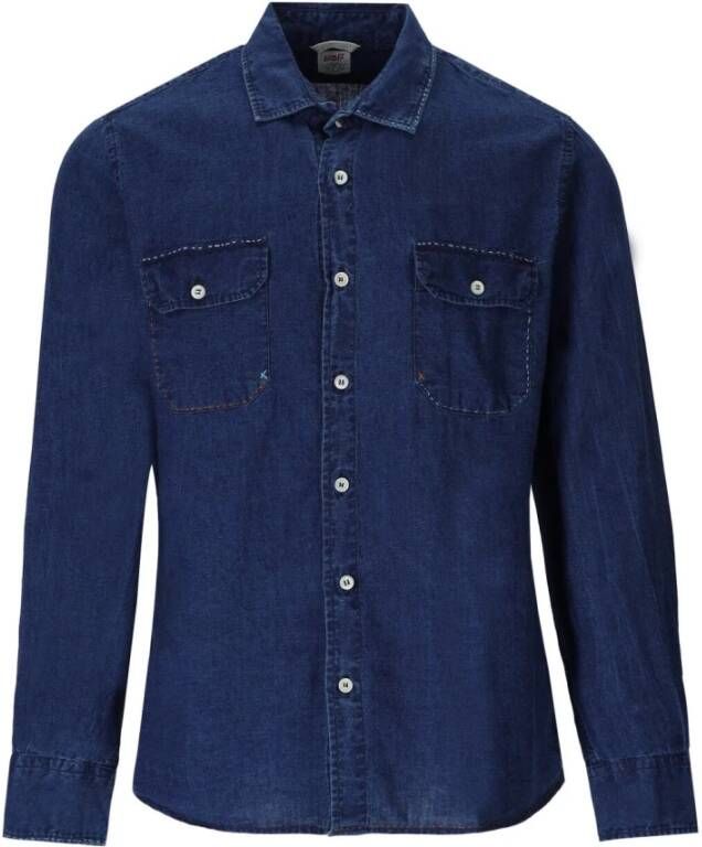 BOB Denim-Effect Linnen en Katoenen Overhemd Blauw Heren