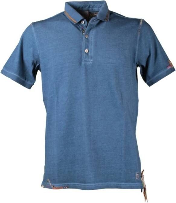 BOB Polo Shirt Handgemaakt Borduurwerk Slim Fit Blauw Heren