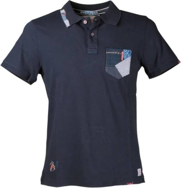 BOB Polo Shirt met Handgemaakte Patch en Geborduurd Logo Blauw Heren