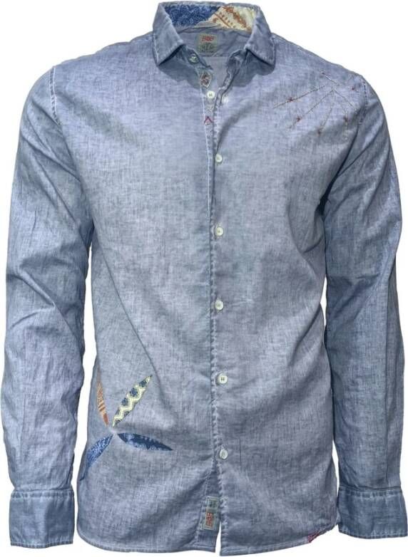 BOB Stijlvolle Blauwe Geborduurde Overhemd Blauw Heren