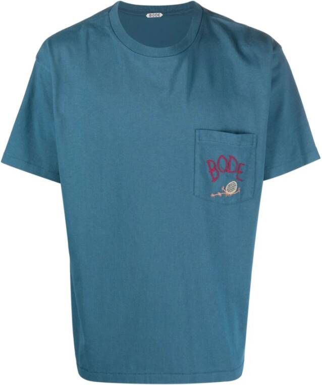 Bode Cyaan Blauw Logo-Geborduurd T-Shirt Blauw Heren