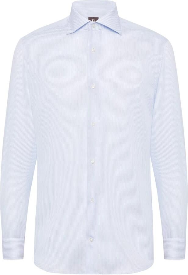 Boggi Milano Slim Fit Gestreept Katoenen Dobby Overhemd Blue Heren