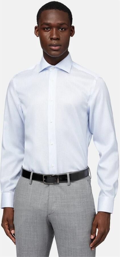 Boggi Milano Slim Fit Gestreept Katoenen Dobby Overhemd Blue Heren - Foto 4