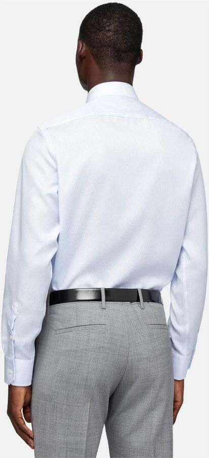 Boggi Milano Slim Fit Gestreept Katoenen Dobby Overhemd Blue Heren - Foto 5