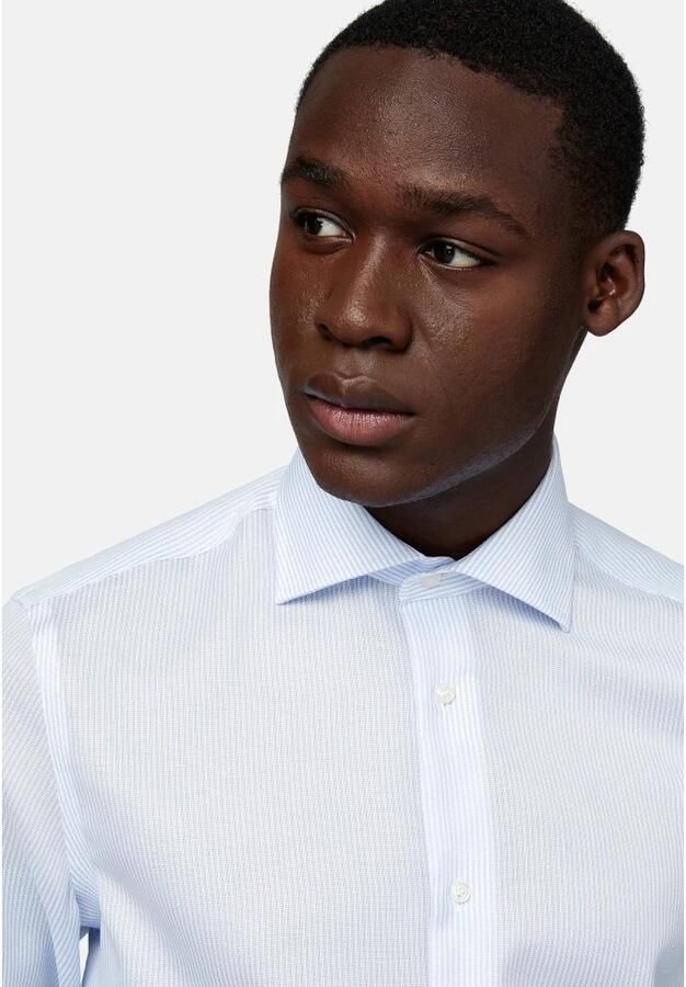 Boggi Milano Slim Fit Gestreept Katoenen Dobby Overhemd Blue Heren - Foto 2