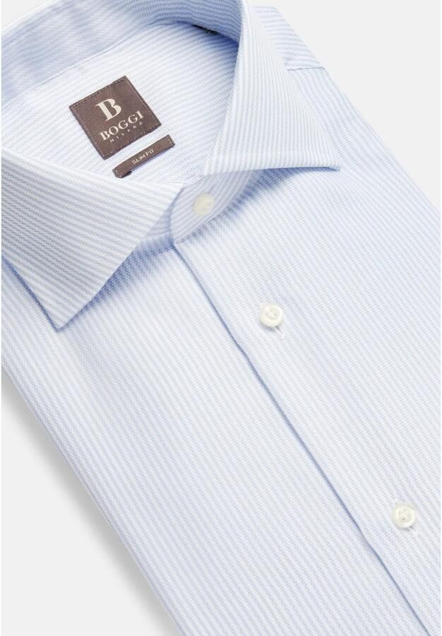 Boggi Milano Slim Fit Gestreept Katoenen Dobby Overhemd Blue Heren - Foto 3