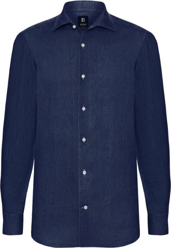Boggi Milano Regular Fit Linnen Overhemd Blue Heren