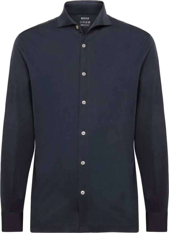 Boggi Milano Slim Fit Polo Shirt in Filo Di Scozia Pique Blue Heren
