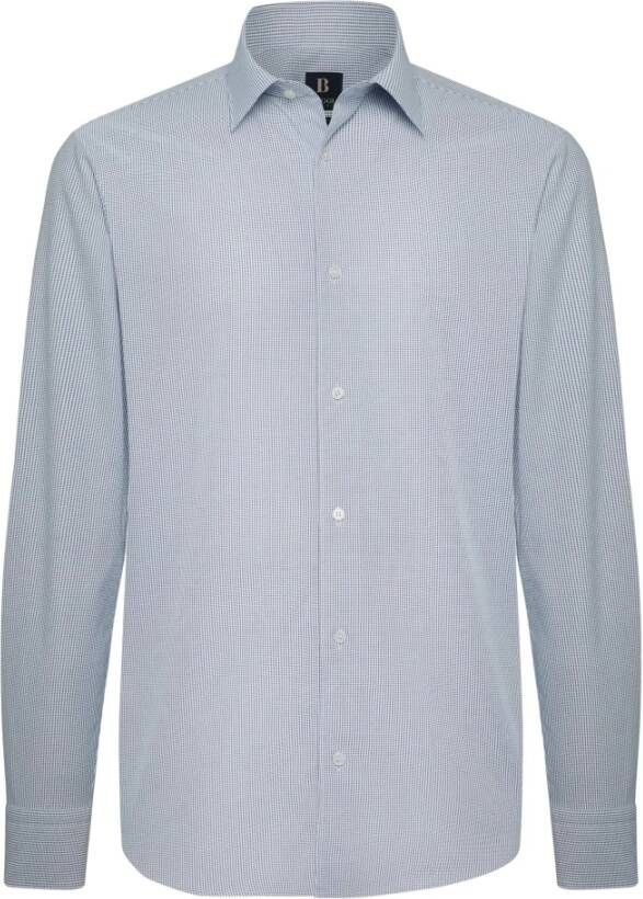 Boggi Milano Micro Fancy Nylon Stretch Tokyo Kraag Slim Fit Blue Heren