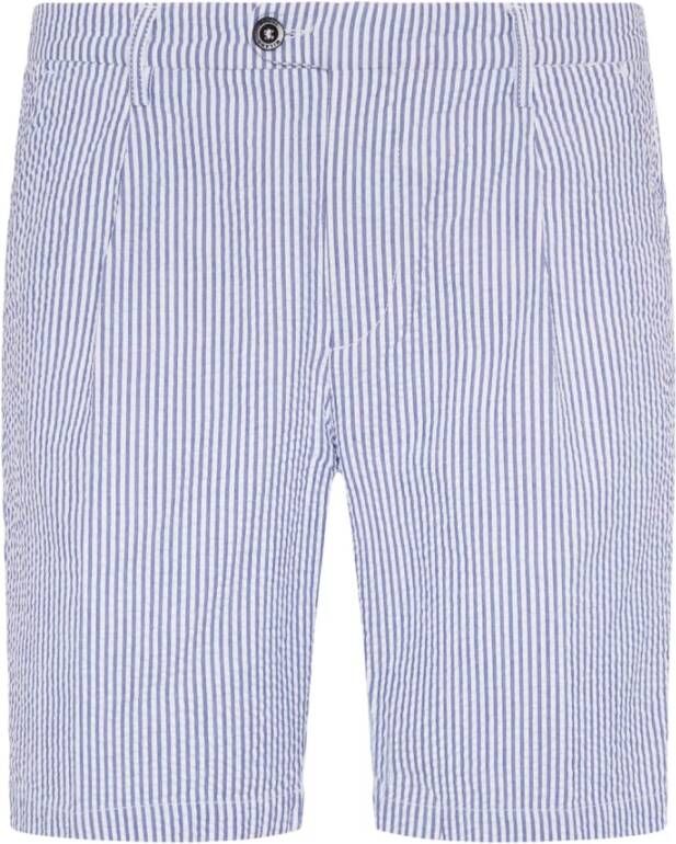 Boggi Milano Bermuda Shorts van stretch katoenen seersucker Blue Heren