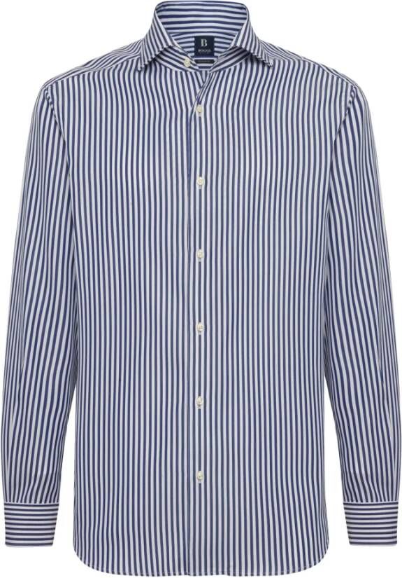 Boggi Milano Regular Fit Gestreept Katoenen Overhemd Blue Heren