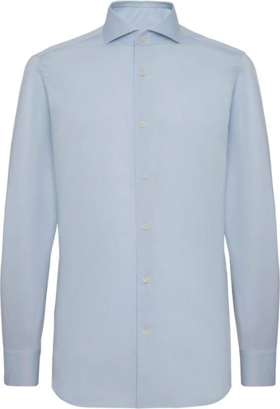 Boggi Milano Slim Fit Stretch Katoen en Nylon Overhemd Blue Heren