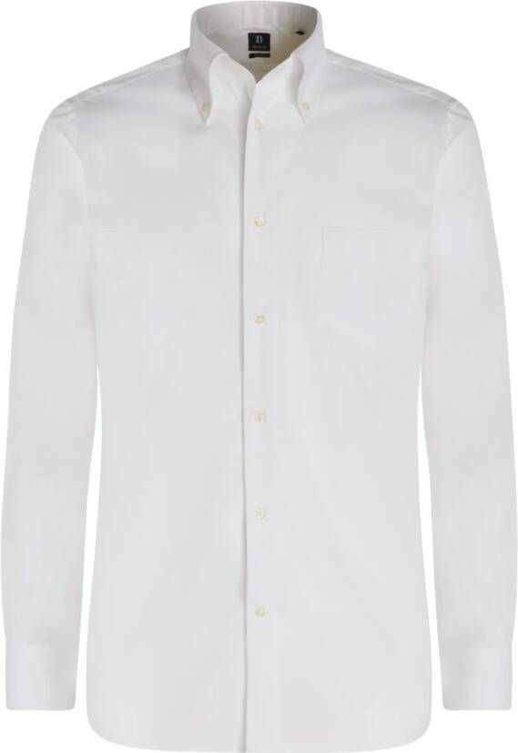 Boggi Milano Stretch P.Point Boston Collar Shirt Regular Fit Wit Heren