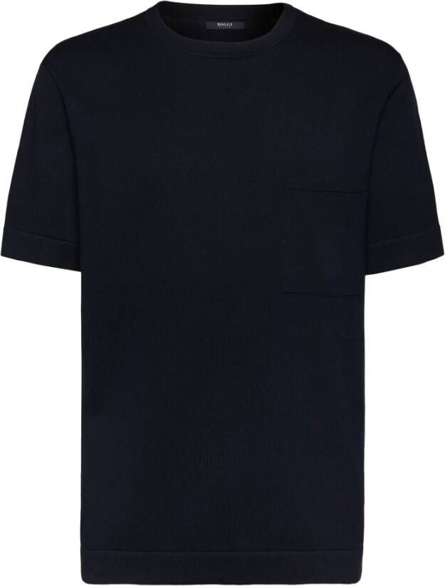 Boggi Milano Pima Katoenen Gebreid T-shirt Blue Heren