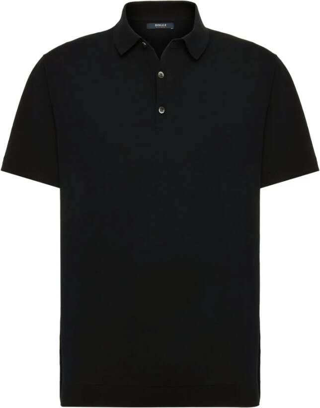 Boggi Milano Katoenen Crêpe Gebreid Poloshirt Black Heren