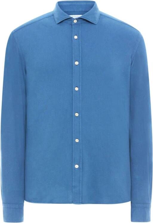 Boglioli Donkerblauw 100% Jersey Katoenen Overhemd Blauw Heren