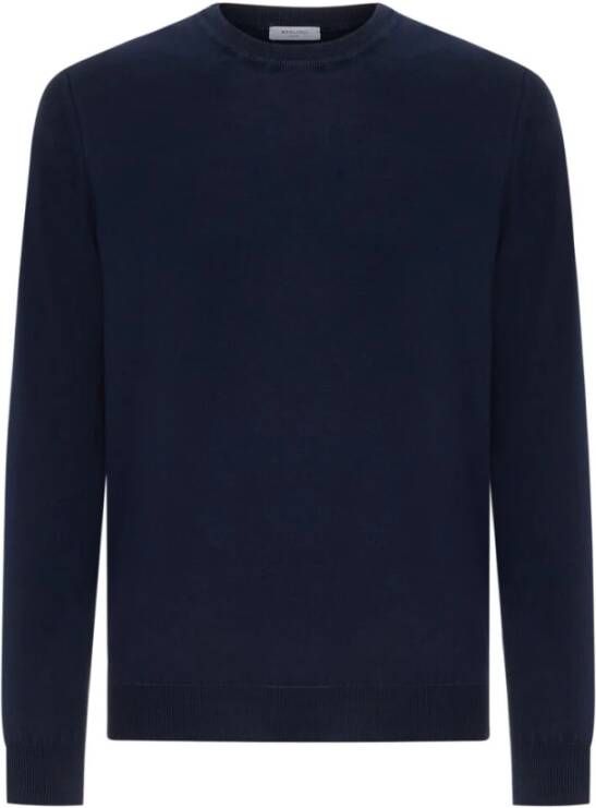 Boglioli Donkerblauwe Katoenen Crewneck Sweater Blauw Heren