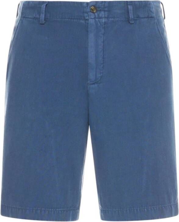 Boglioli Donkerblauwe katoenen en linnen Bermuda shorts Lichtgrijze katoenen en linnen Bermuda broek Blue Gray Heren